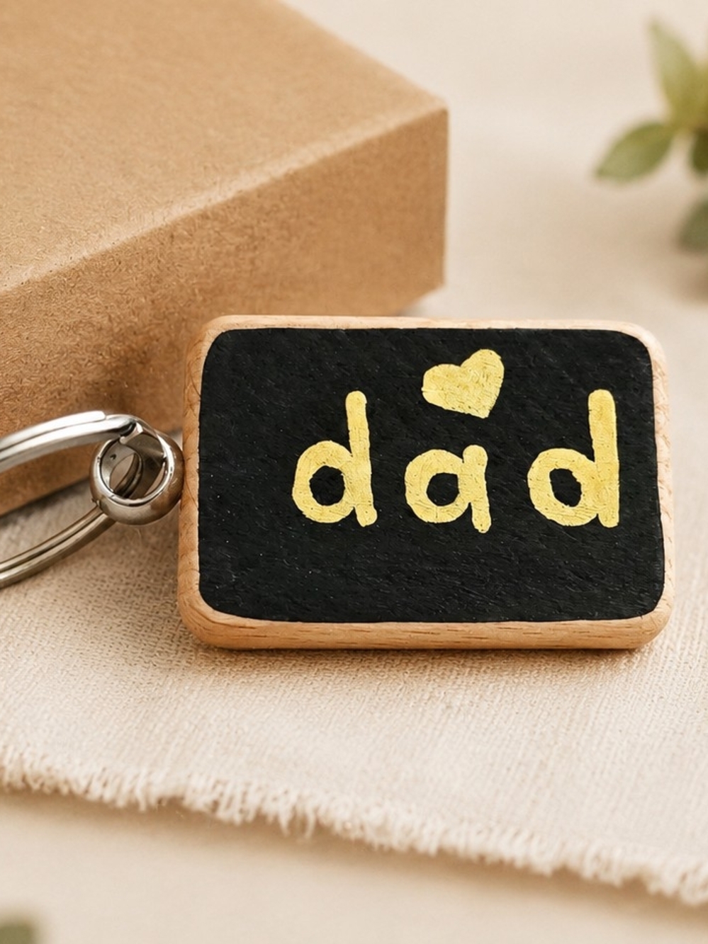 Dad Keychain Painted- Black and Gold- Fathers DAY Birthday GIFT Wood